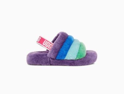 UGG Rainbow Fluff Yeah Big Kids Slippers Purple Multicolor - AU 290IZ